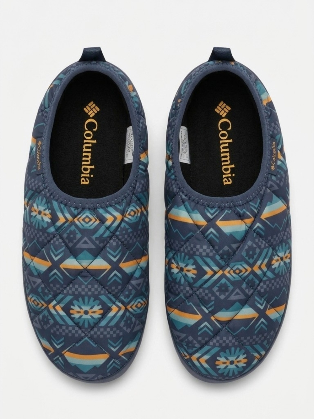 Columbia Kids Quilted Slip-On Slippers in Navy, Teal & Mustard